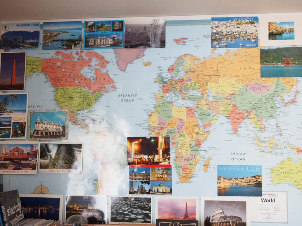 collecting, postcard, stamp, mail, map, wall