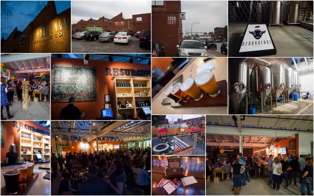 mosaic of photos at resurgence brewery in buffalo