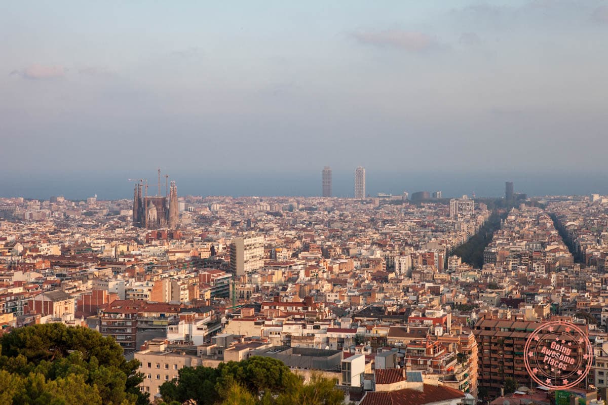aerial view over Barcelona city on a hazy day