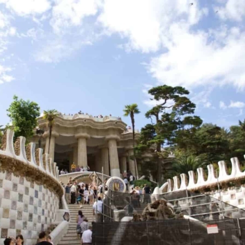 tourists exploring architecture in barcelona