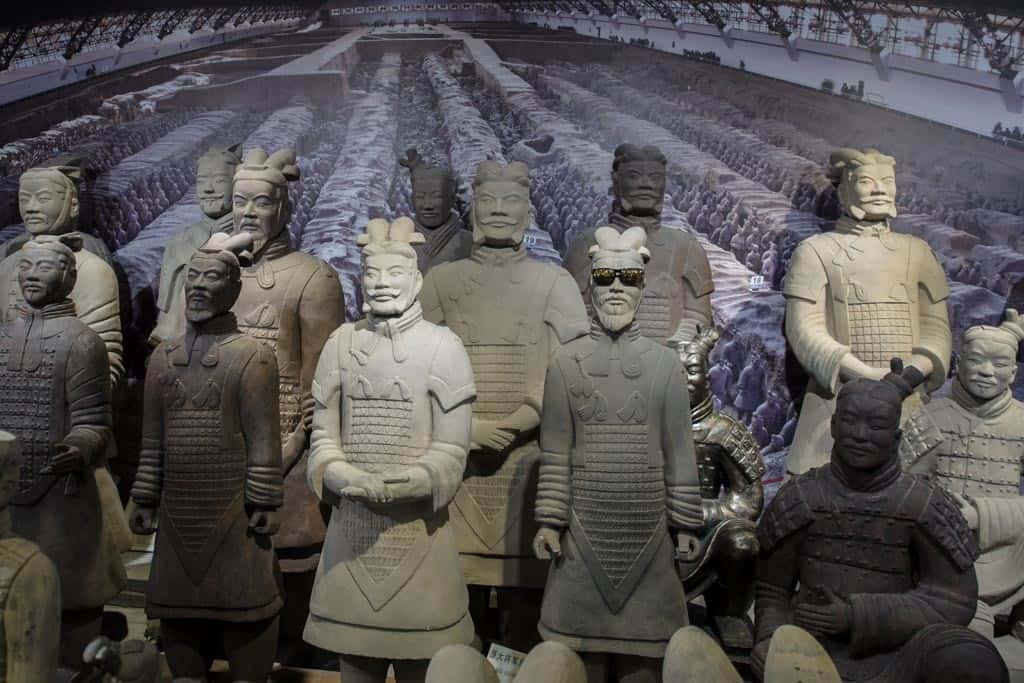 funny terracotta warriors in xian china with sunglasses