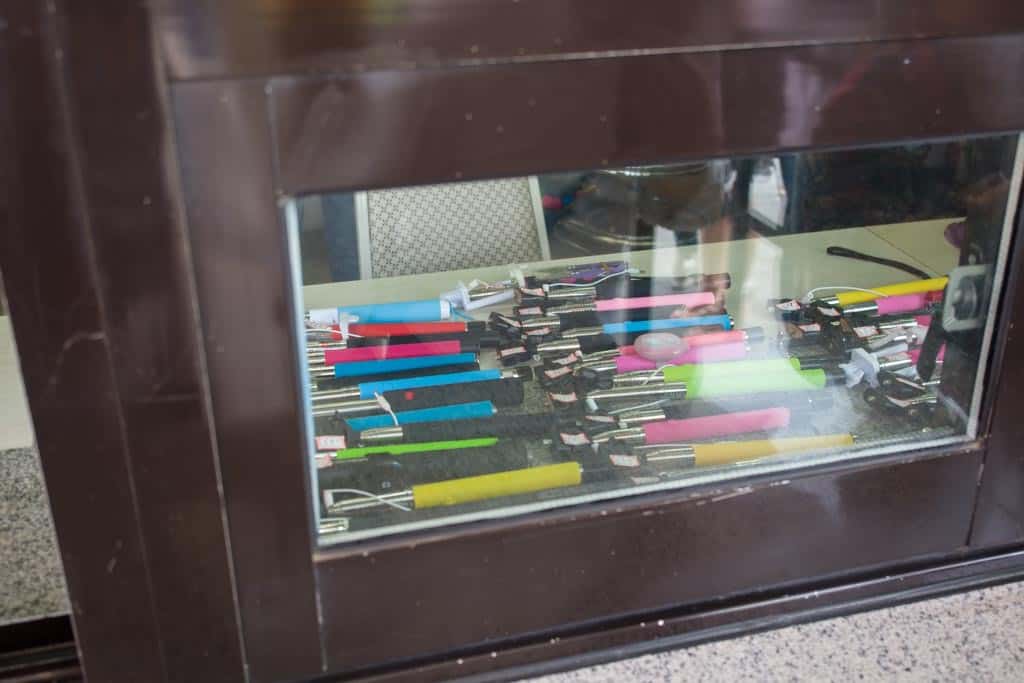 Selfie sticks locked up.