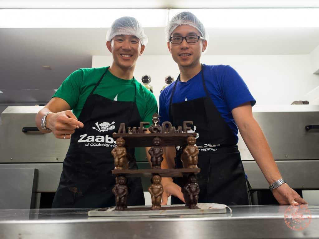 Our Manneken Pis chocolate tower at challenge at Zaabär in Brussels.