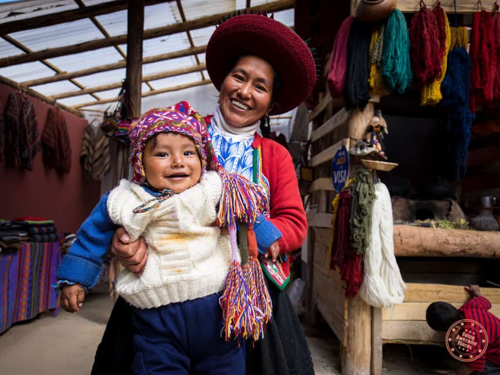 local peruvian mother and child in the sacred valley outside of cusco peru