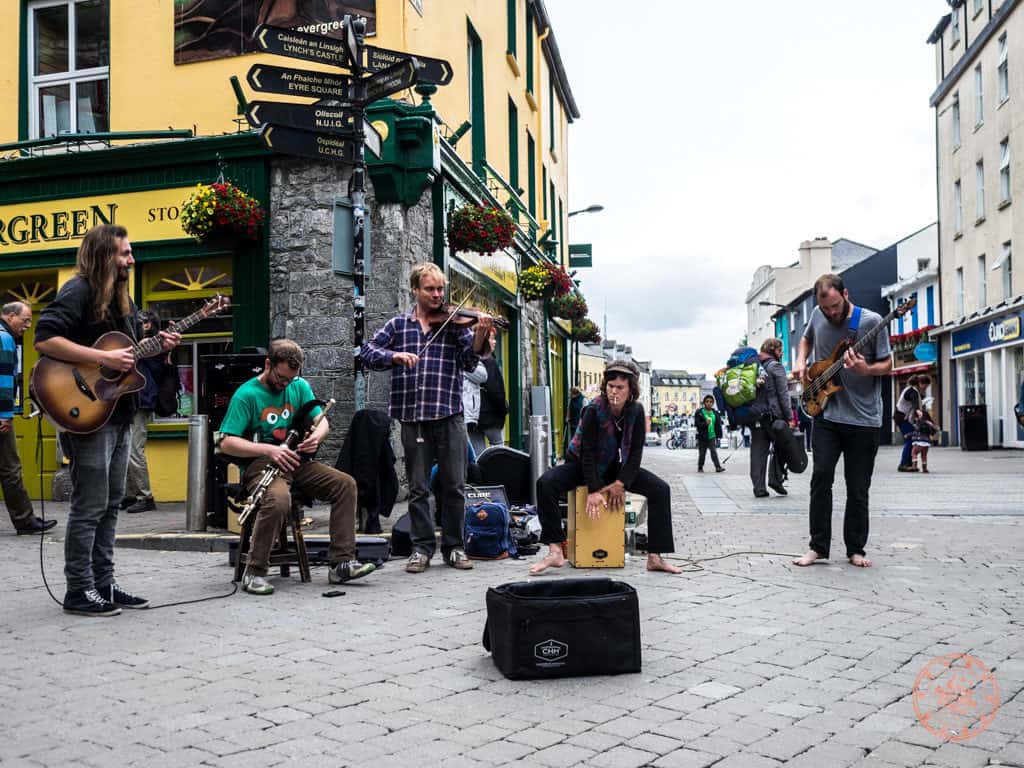 An Irish band plays on the streets of Galway