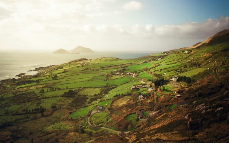 overlooking hills of ireland coast