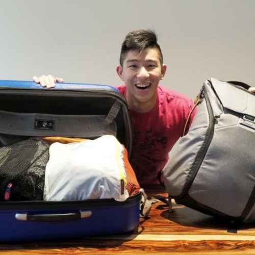 packing light with carry-on suitcase and backpack