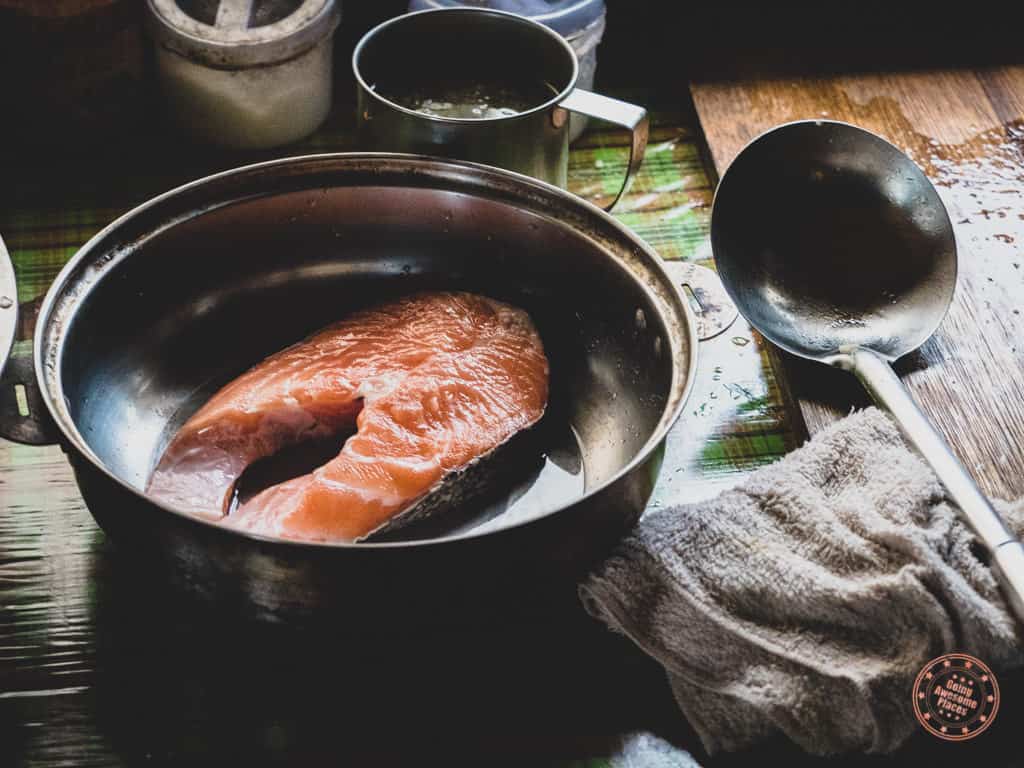 Fresh Salmon For Dinner In Tribal B&B In Taroko