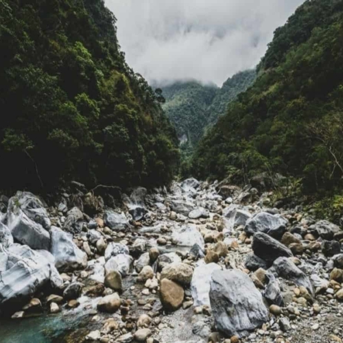 rocky valley in the green mountains of taiwan