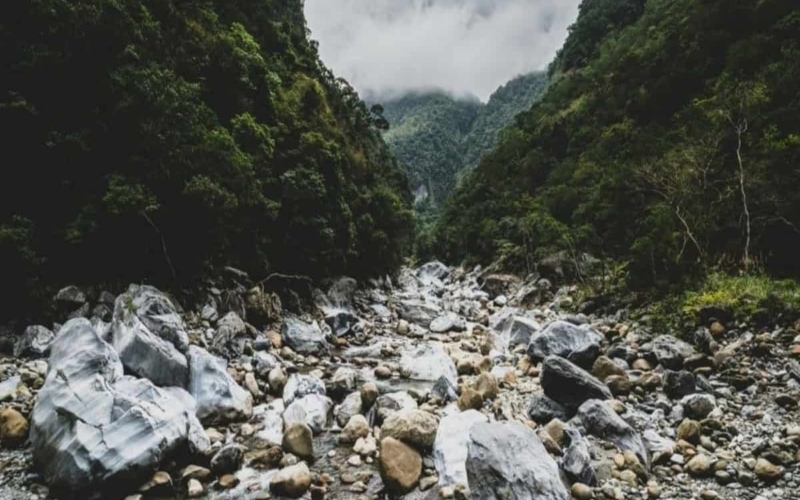 rocky valley in the green mountains of taiwan