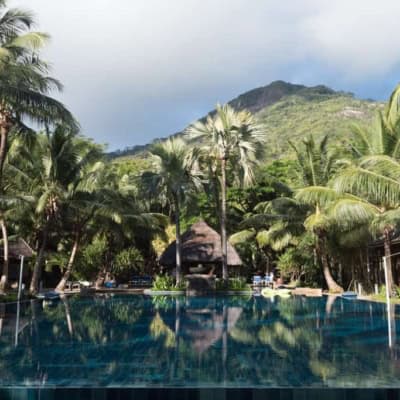 Hilton Seychelles Labriz Pool and Mountains Behind