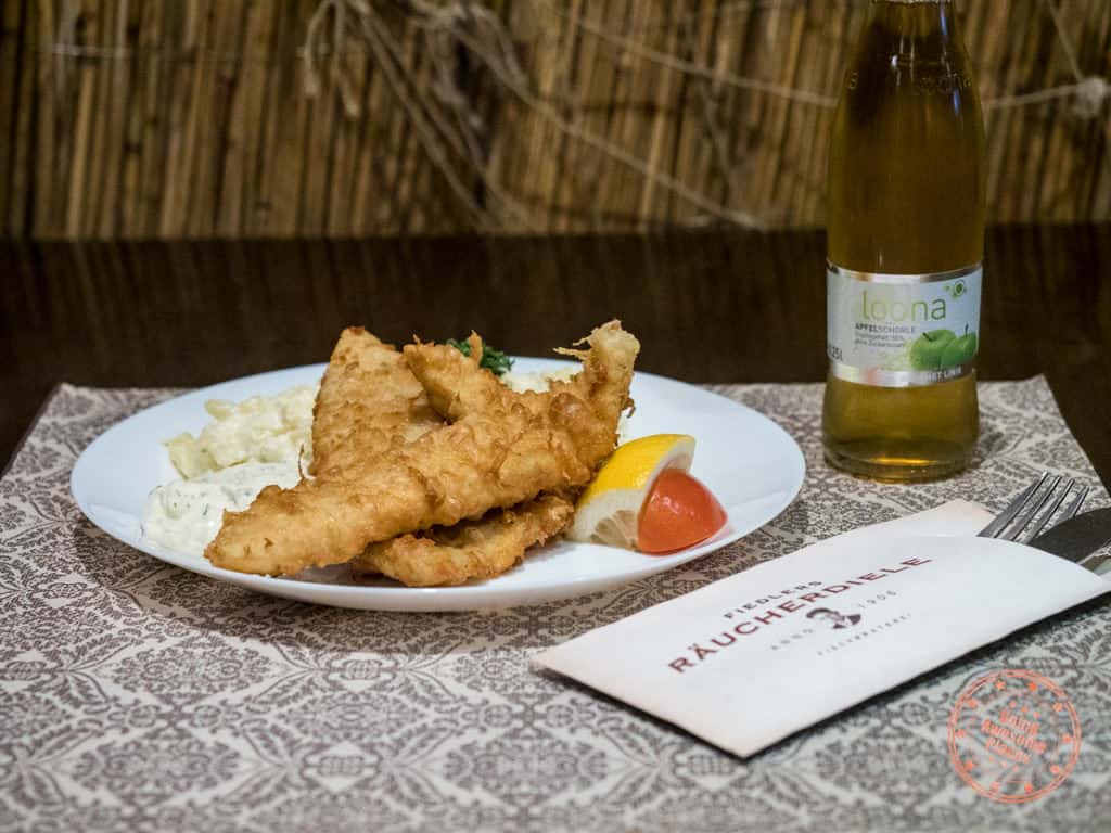 fresh fish and chips at fiedlers raucherdiele