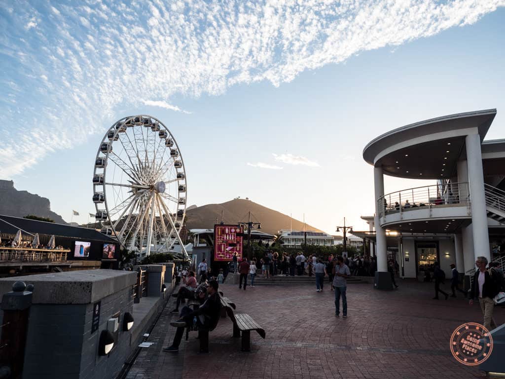 v&a waterfront victoria wharf shopping centre at sunset