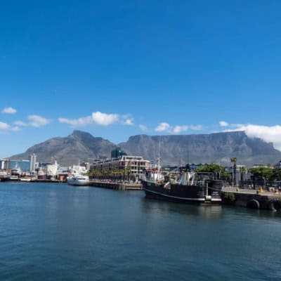 table mountain from va waterfront in cape town