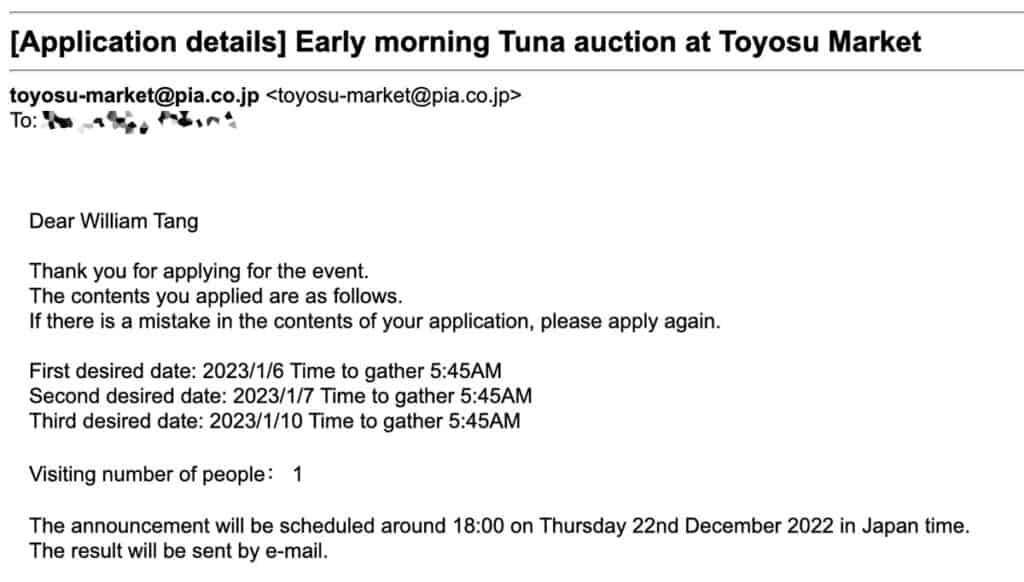 toyosu fish market lottery application example email confirmation