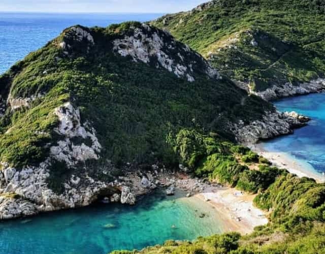 aerial view of greek island and ocean
