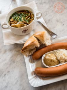 classic austria sausage and pancake soup at cafe sperl