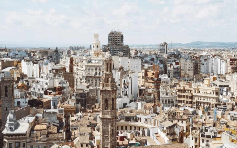 aerial view over city of valencia