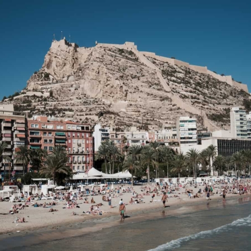 alicante beach in front of castle