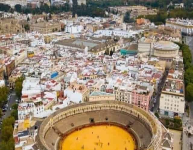 sky view of seville city with many houses and business in view