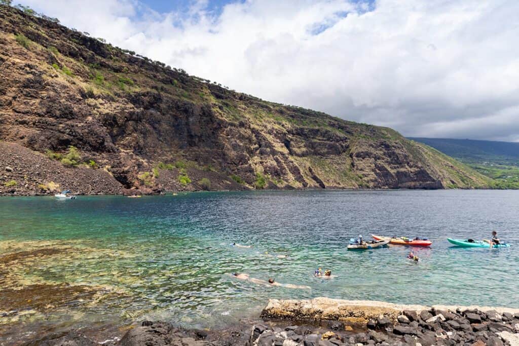 best snorkeling on big island hawaii includes captain cook's monument in kealakekua bay