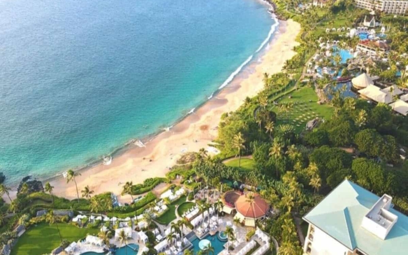aerial view over maui coast