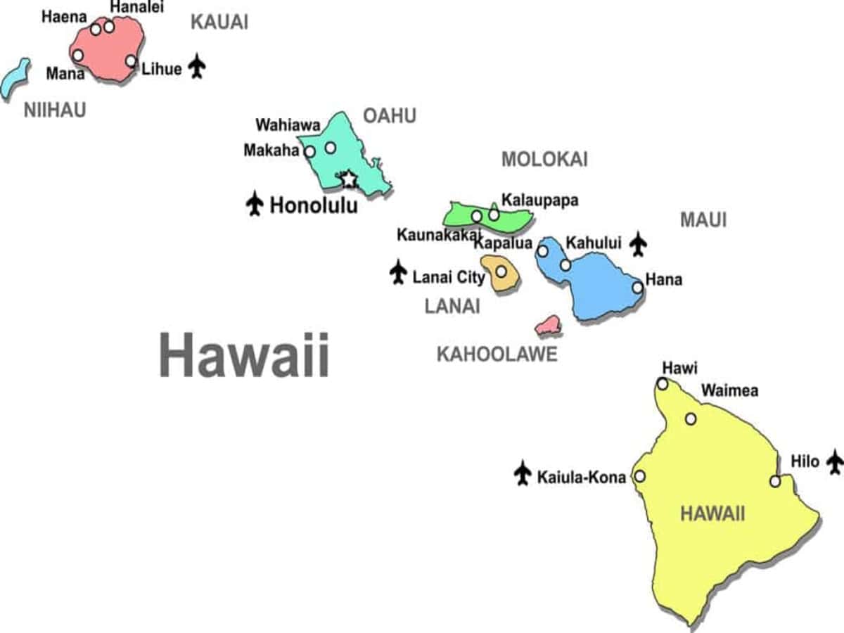 map of best islands of hawaii including airports