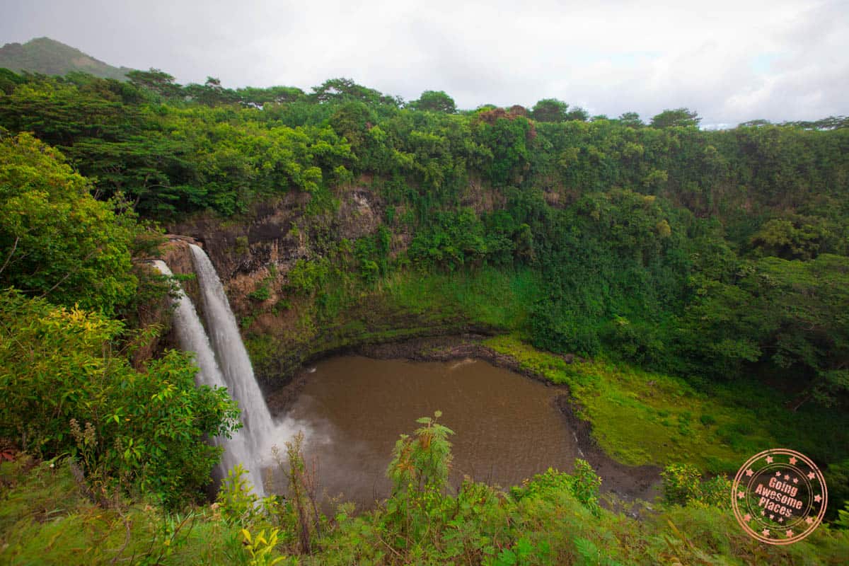 waterfall in lush green forest of hawaii