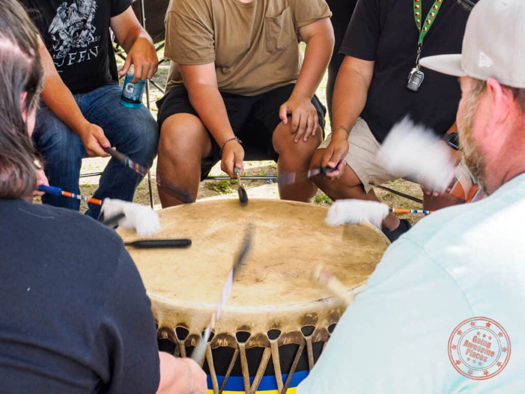 close up of a pow wow drum group