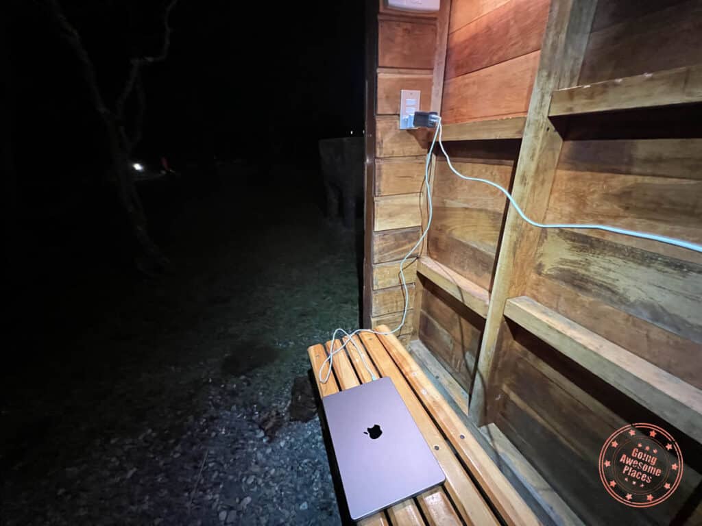 charging devices in the shelter at night