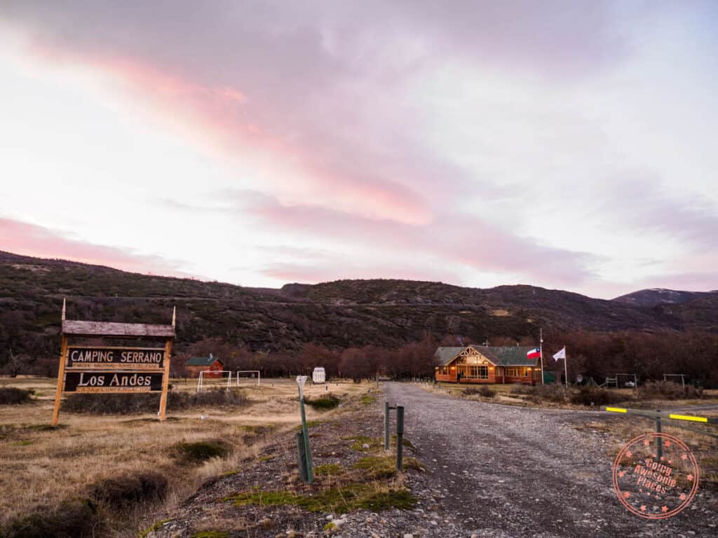 chile nativo riverside camp and caja los andes entrance sign