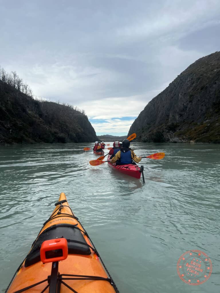 kayaking grey river in torres del paine national park