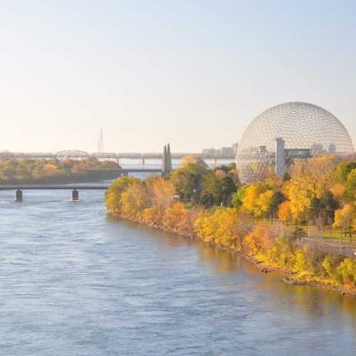 Parc Jean Drapeau River overview with trees and river