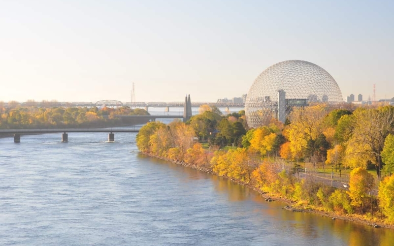 Parc Jean Drapeau River overview with trees and river
