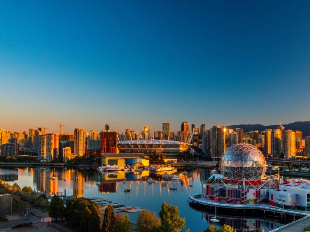 Weekend getaways Vancouver skyline as sunrise