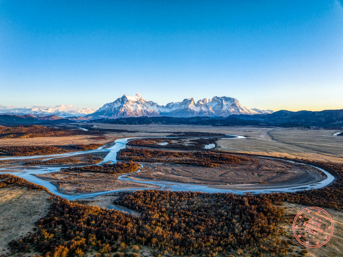 torres del paine national park in patagonia aerial view