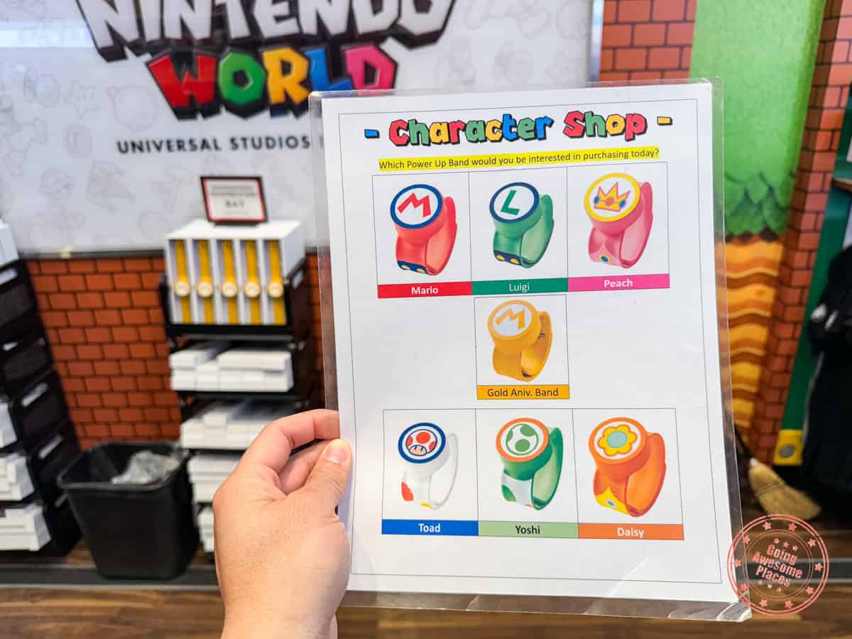illustration of all the different power-up bands available for purchase at the character shop
