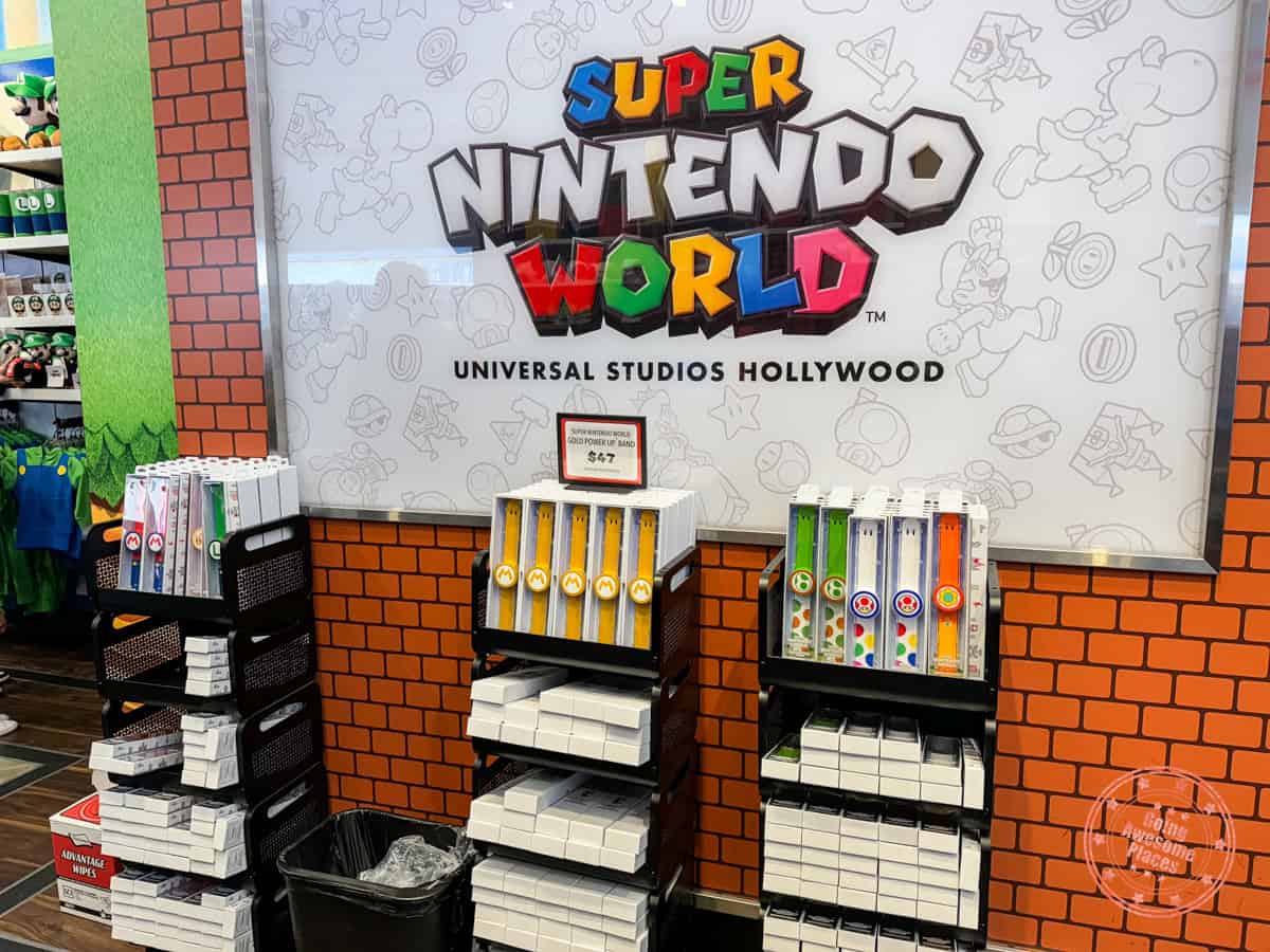 power-up bands for sale in nintendo character shop at universal studios hollywood