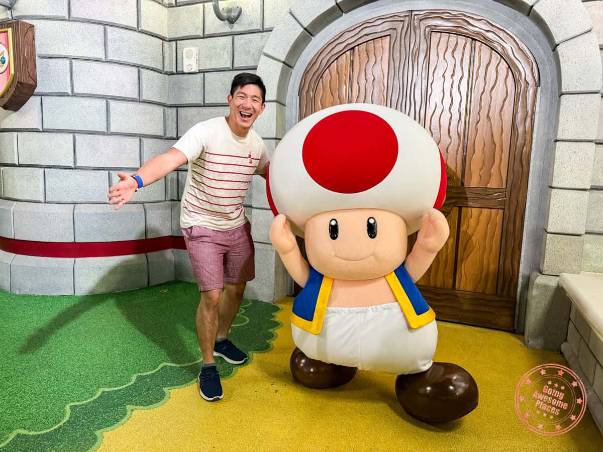super nintedo world toad character meet photography opportunity