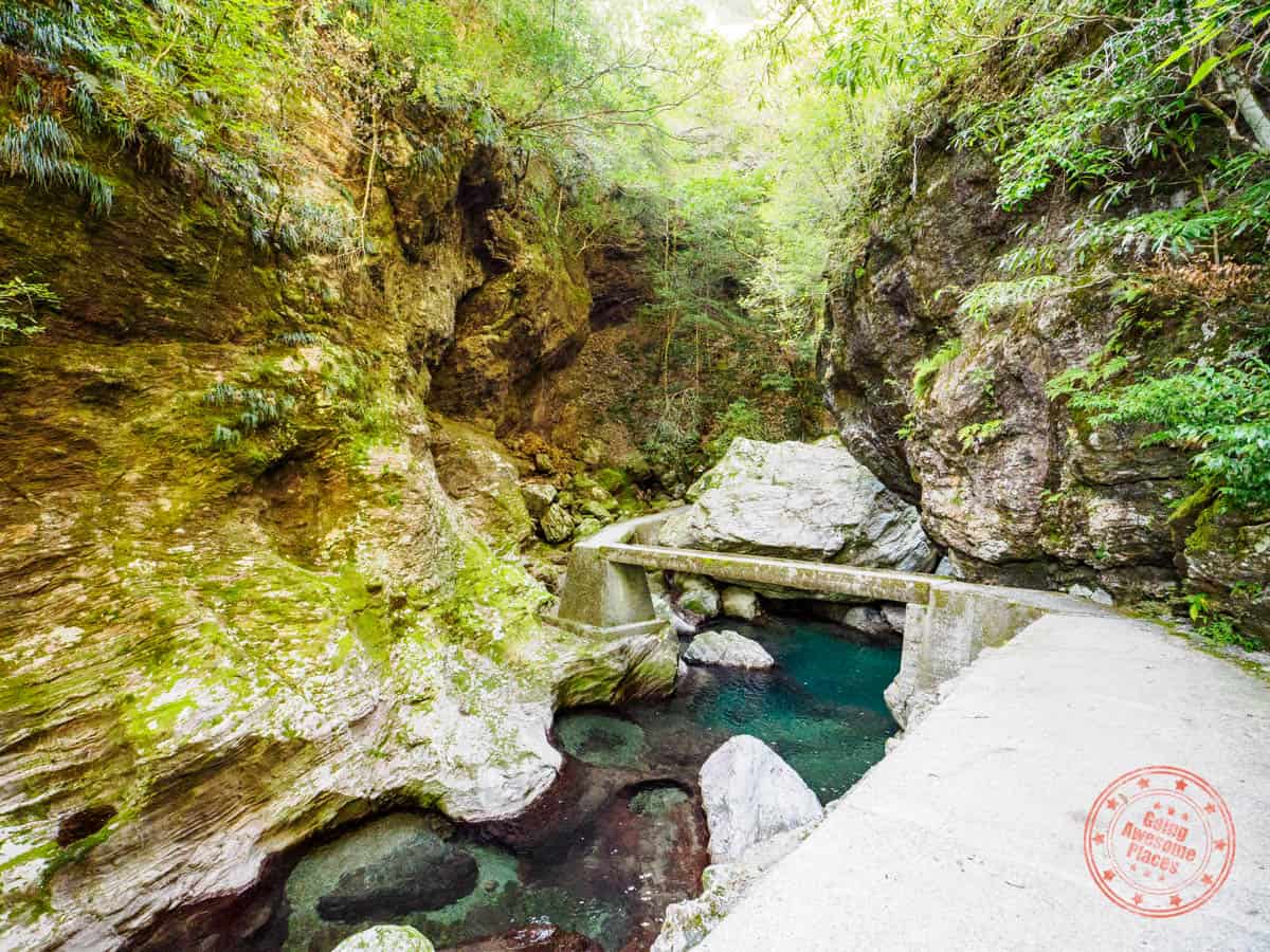 elevated concerete walking path in nakatsu gorge