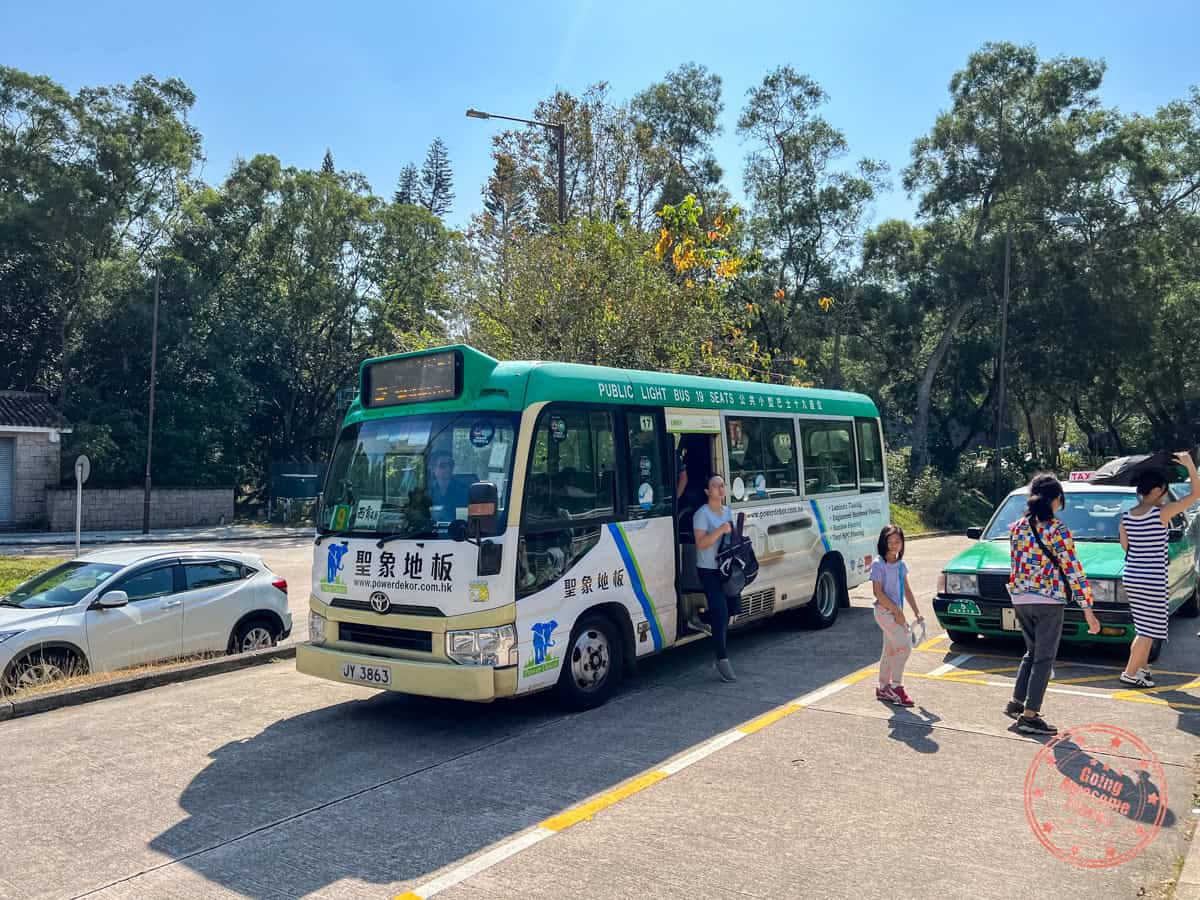 minibus 9a dropping off passengers before heading to high island reservoir east dam in hong kong