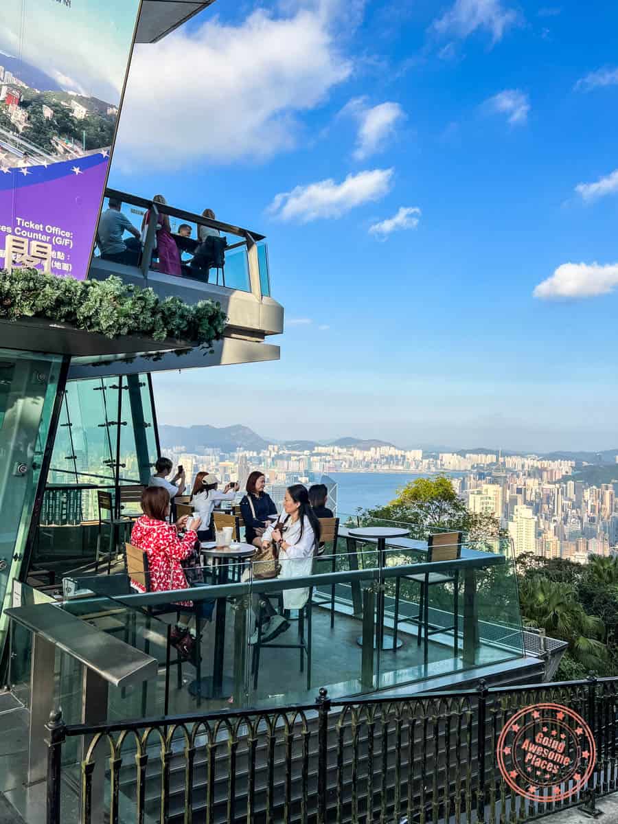 best viewing point from pacific coffee at the peak tower and its outdoor patio