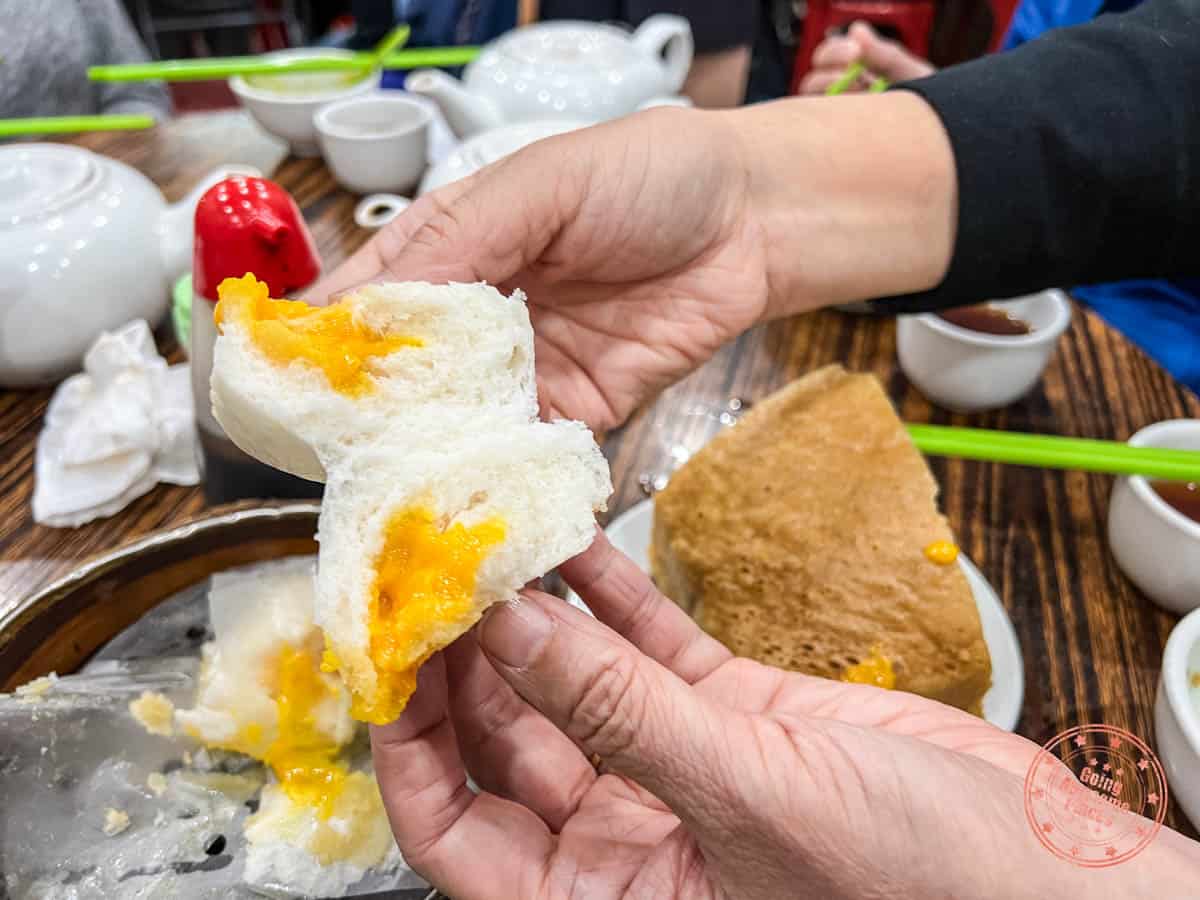 sun hing restaurant egg custard bun opened up