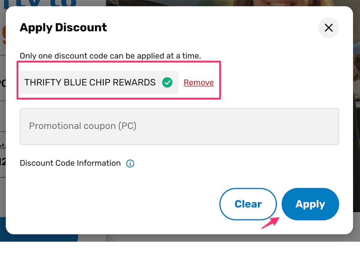 step 3 for how to apply thrifty car rental promo codes