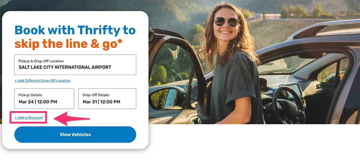step 1 for how to apply thrifty car rental promo codes