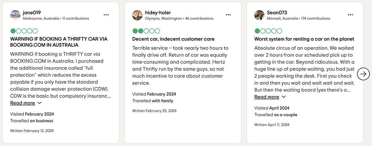 screenshot of thrifty car rental honolulu hawaii tripadvisor reviews