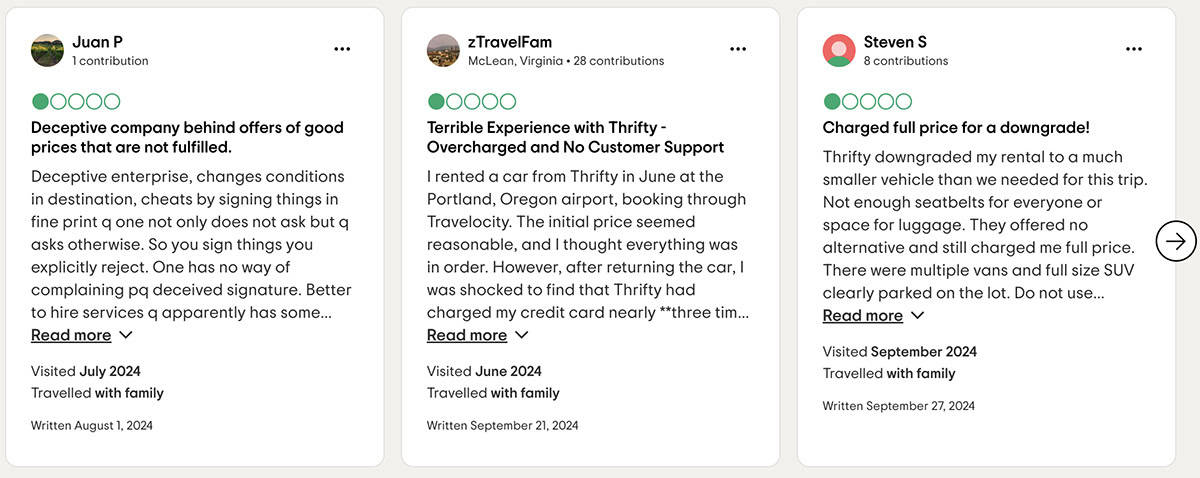 screenshot of thrifty car rental tulsa tripadvisor reviews