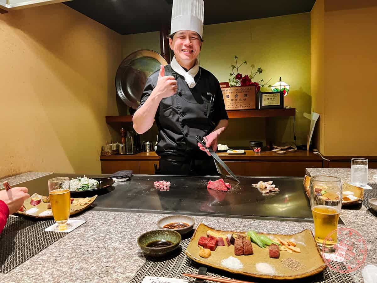 10 Day Japan Itinerary For First Timers - Modern Golden Route smiling chef at kobe beef steak ishida in osaka