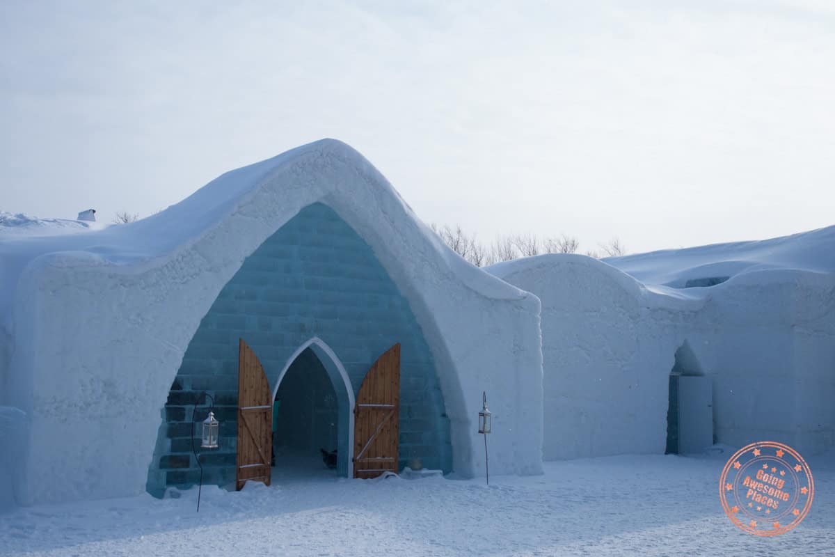 outside entrance to ice hotel
