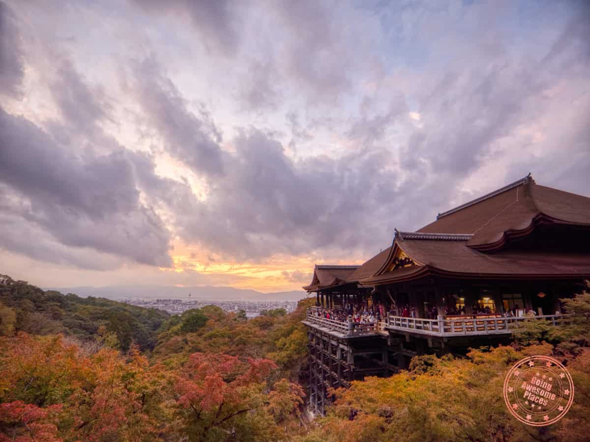sunset view of kiyomizu dera temple in the fall